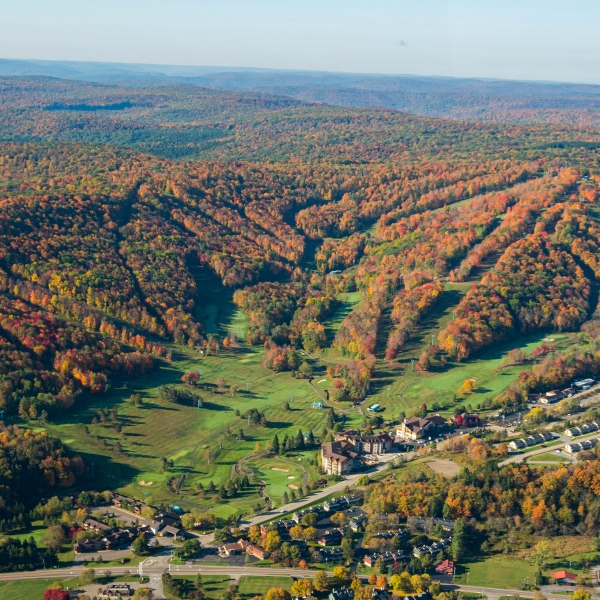 holiday valley aerial shot of fall foliage