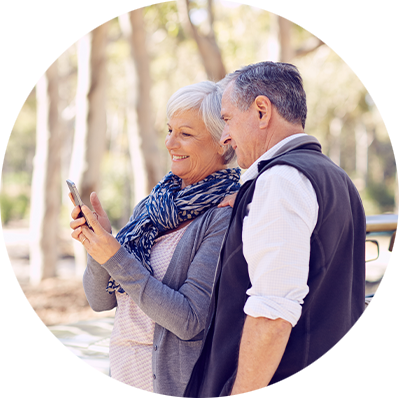 Couple looking at cell phone