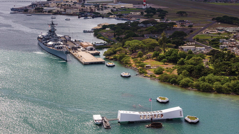 The Pearl Harbor National Memorial commemorate World War II service members. Photo courtesy of Hawaii Tourism