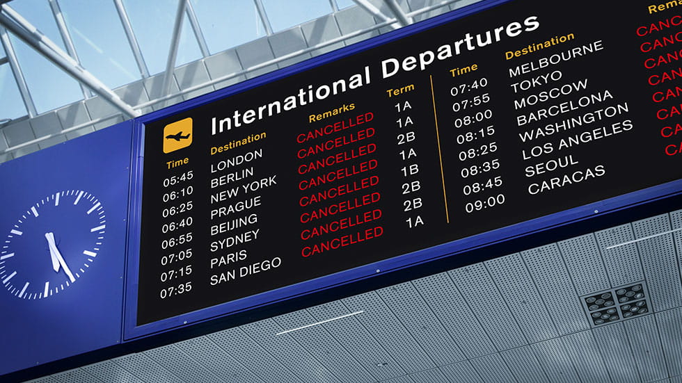 listing of cancelled flights on sign