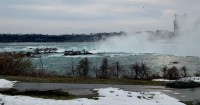 Fog rises over the Horseshoe Falls at Niagara Falls.